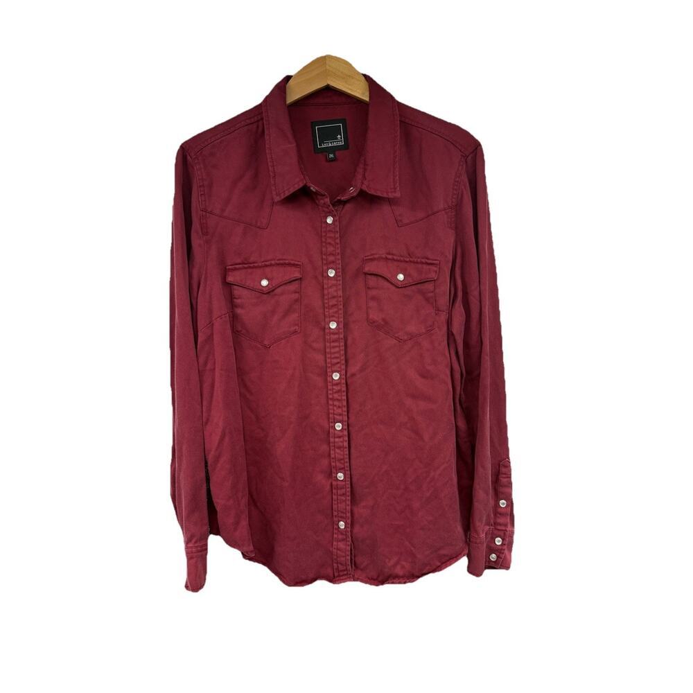 Lauriebelles Lily & Lottie Burgundy Red Western Style Pearl Snap Shirt Womens 2X
